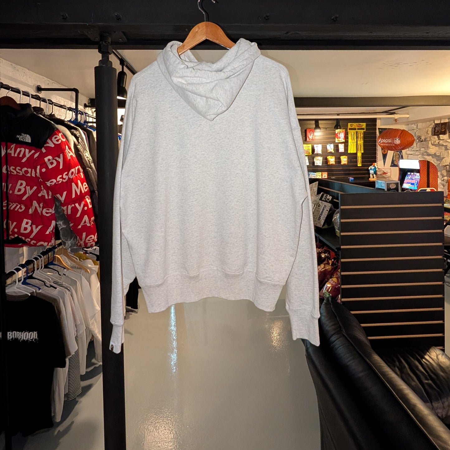 A Bathing Ape Embroidery Loose Fit Pullover Hoodie (Grey)