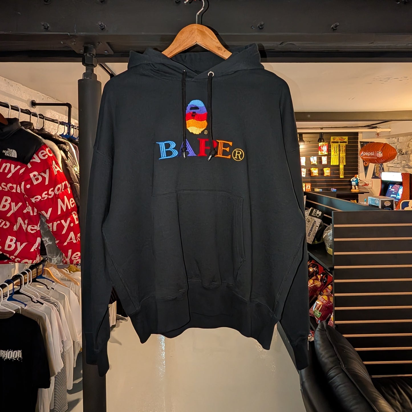 A Bathing Ape Embroidery Loose Fit Pullover Hoodie (Black)