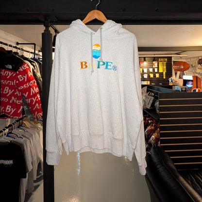 A Bathing Ape Embroidery Loose Fit Pullover Hoodie (Grey)