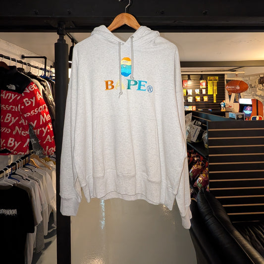 A Bathing Ape Embroidery Loose Fit Pullover Hoodie (Grey)